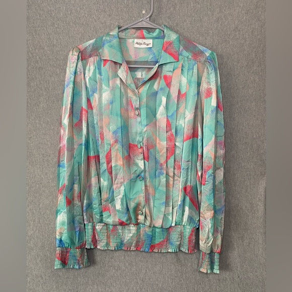 Vtg Philippe Marques Abstract Button Down Blouse Long Sleeve 80s Style Sz?? - Picture 1 of 11